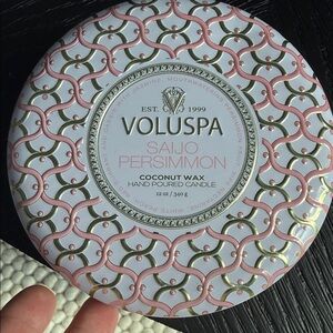 Voluspa Saijo Persimmon Decorative Pink & Gold Tin Candle